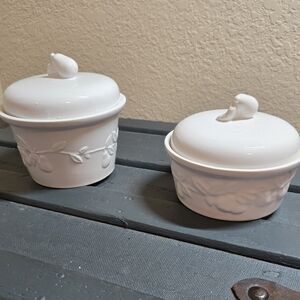 Vintage Ceramic Small Crocks With Pear Decor Large Is a Bandwagon Small Unmarked